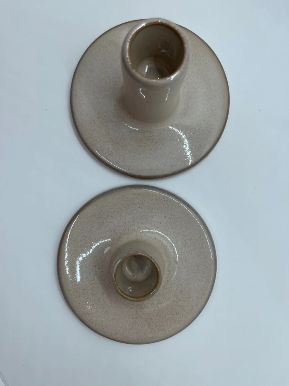 Hearth & Hand Magnolia Neutral Beige Stoneware Taper Candle Holders - Set of 2 - Picture 3 of 4